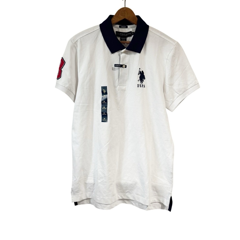 U.S. Polo Assn. Mens Slim Fit Short Sleeve Polo Shirt with Applique White Medium